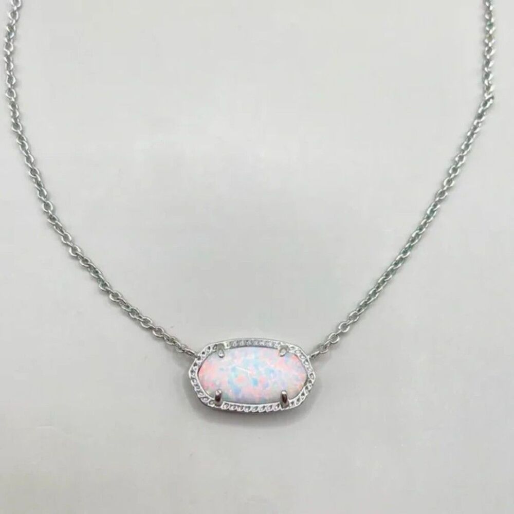 NWT Kendra Scott Elisa White Kyocera Lab Grown Opal Silver Pendant Necklace - Picture 8 of 15